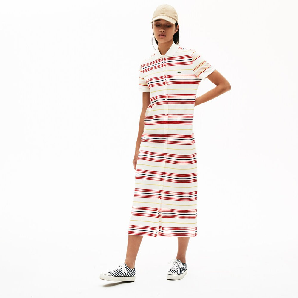 Women's Striped Cotton Buttoned Polo Dress / Lacoste