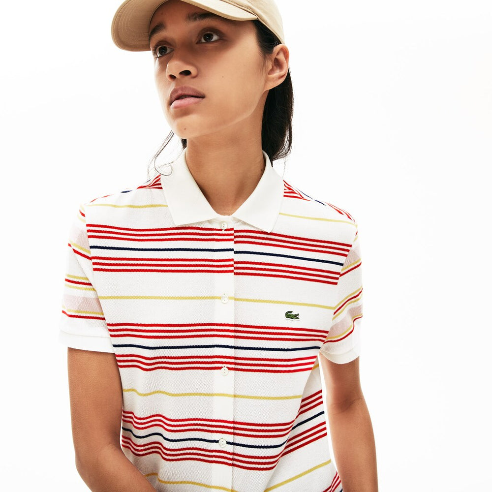 Women's Striped Cotton Buttoned Polo Dress / Lacoste
