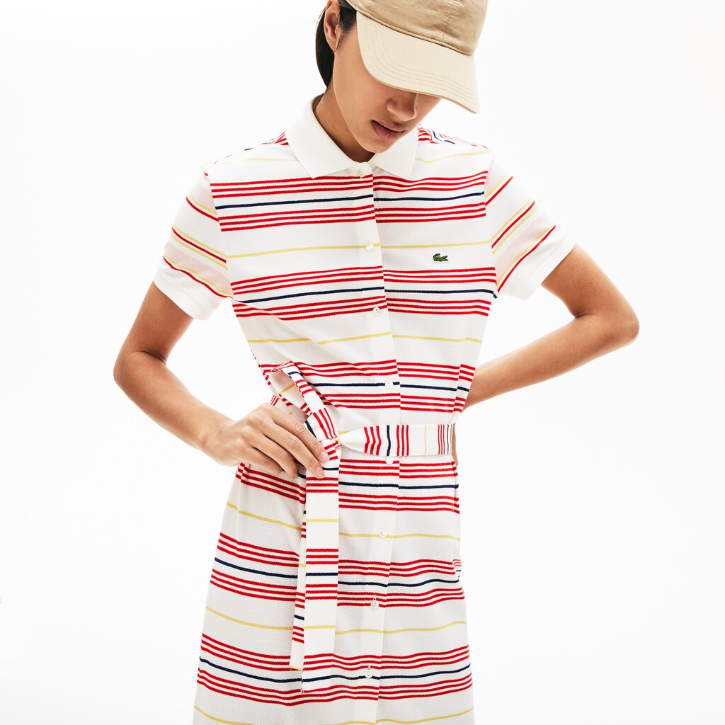 Women's Striped Cotton Buttoned Polo Dress / Lacoste
