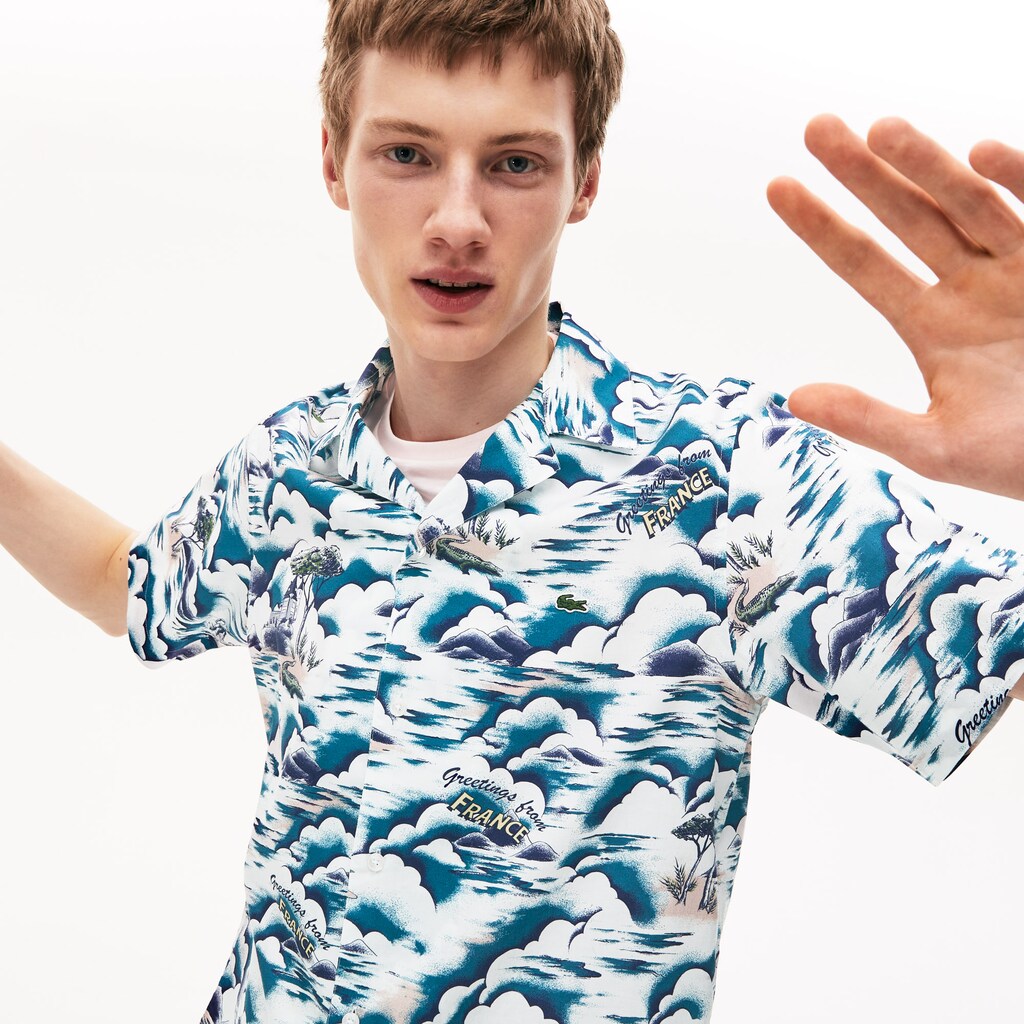 Men's Southern France Print Cotton Hawaiian Fit Shirt / Lacoste