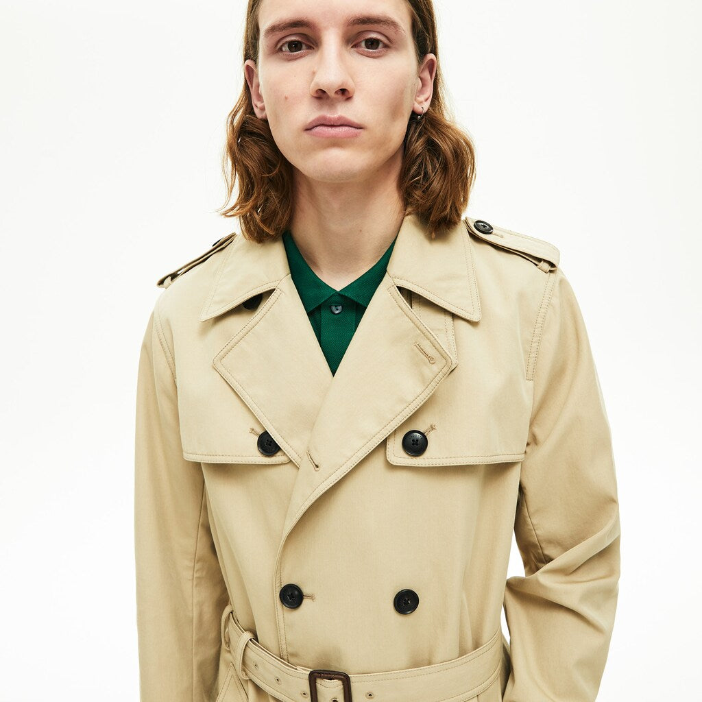 Men's Long Belted Cotton Trench Coat / Lacoste