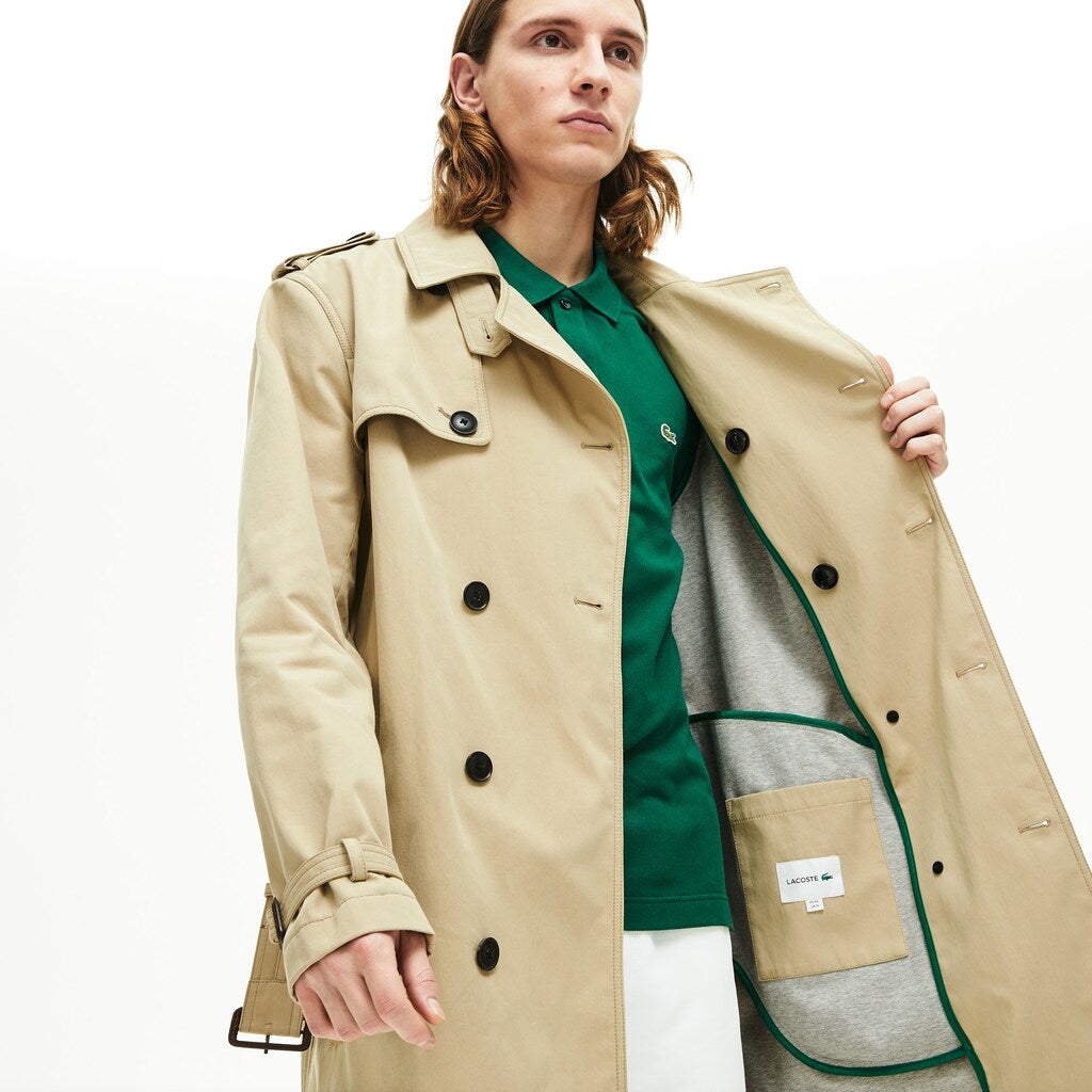 Men's Long Belted Cotton Trench Coat / Lacoste