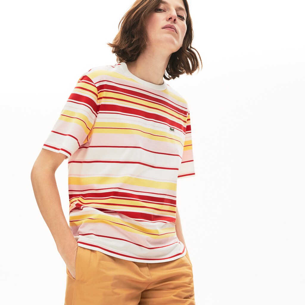 Women's Crew Neck Striped Cotton T-shirt / Lacoste