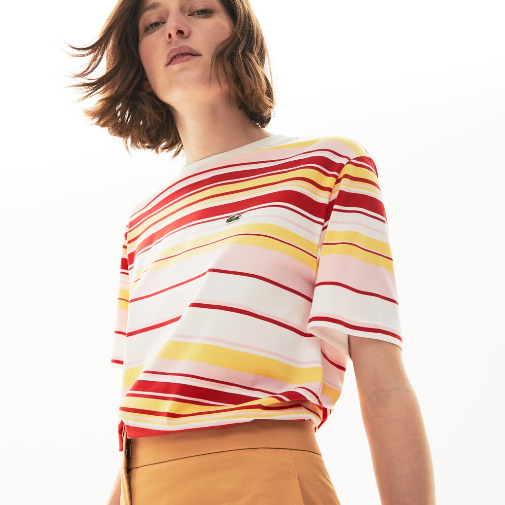 Women's Crew Neck Striped Cotton T-shirt / Lacoste
