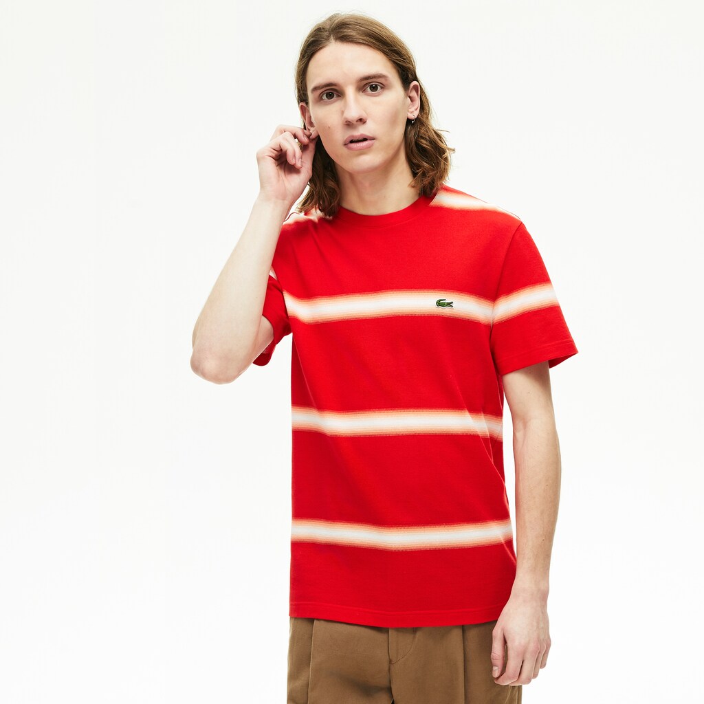 Men's Made in France Striped Cotton Piqué Crew Neck T-shirt / Lacoste