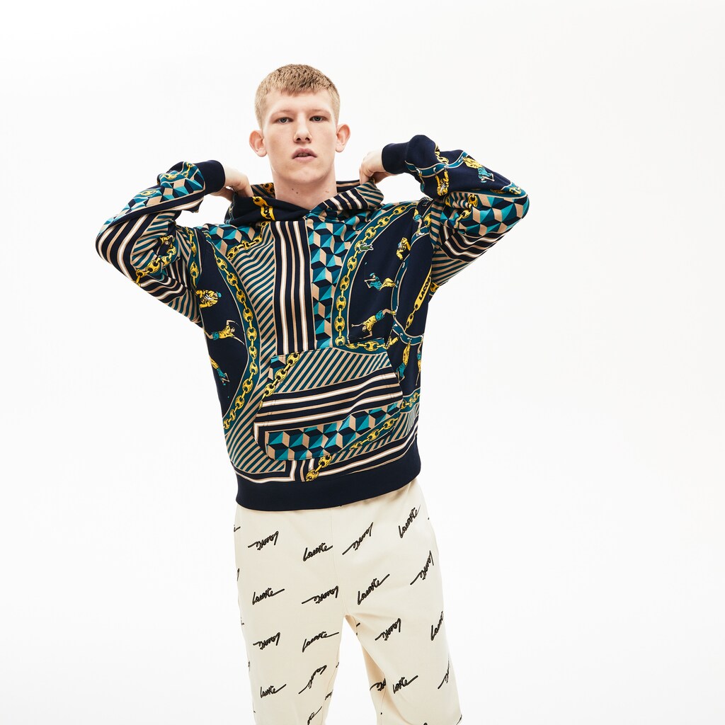 Unisex LIVE Scarf-Print Hooded Sweatshirt / Lacoste
