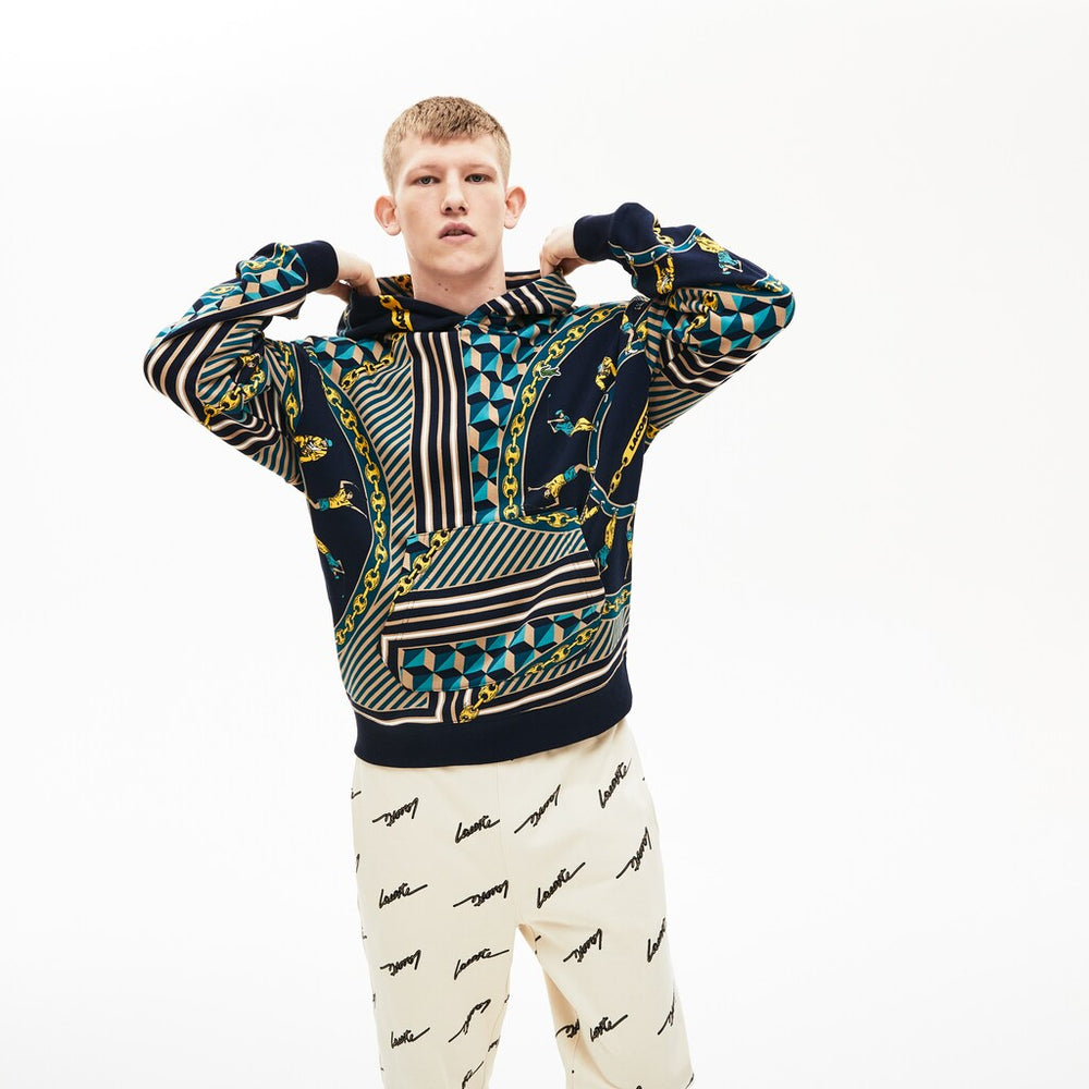 Unisex LIVE Scarf-Print Hooded Sweatshirt / Lacoste