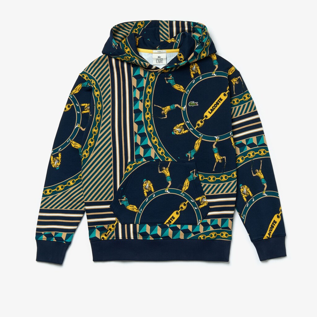 Unisex LIVE Scarf-Print Hooded Sweatshirt / Lacoste