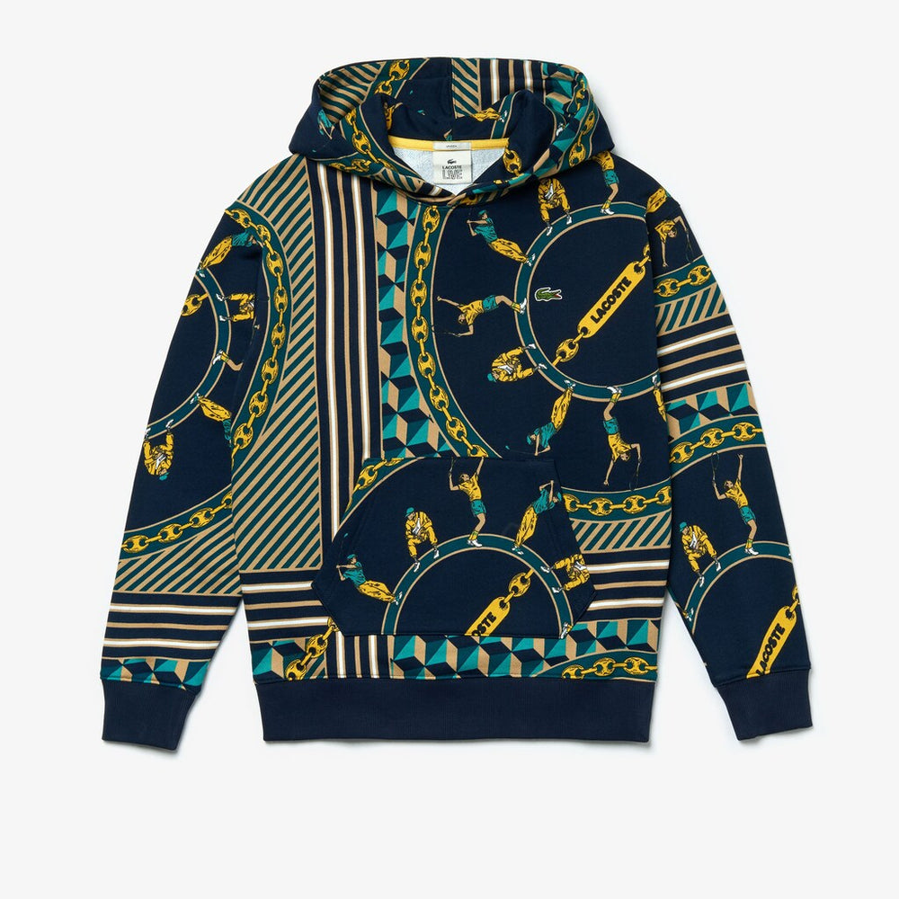 Unisex LIVE Scarf-Print Hooded Sweatshirt / Lacoste