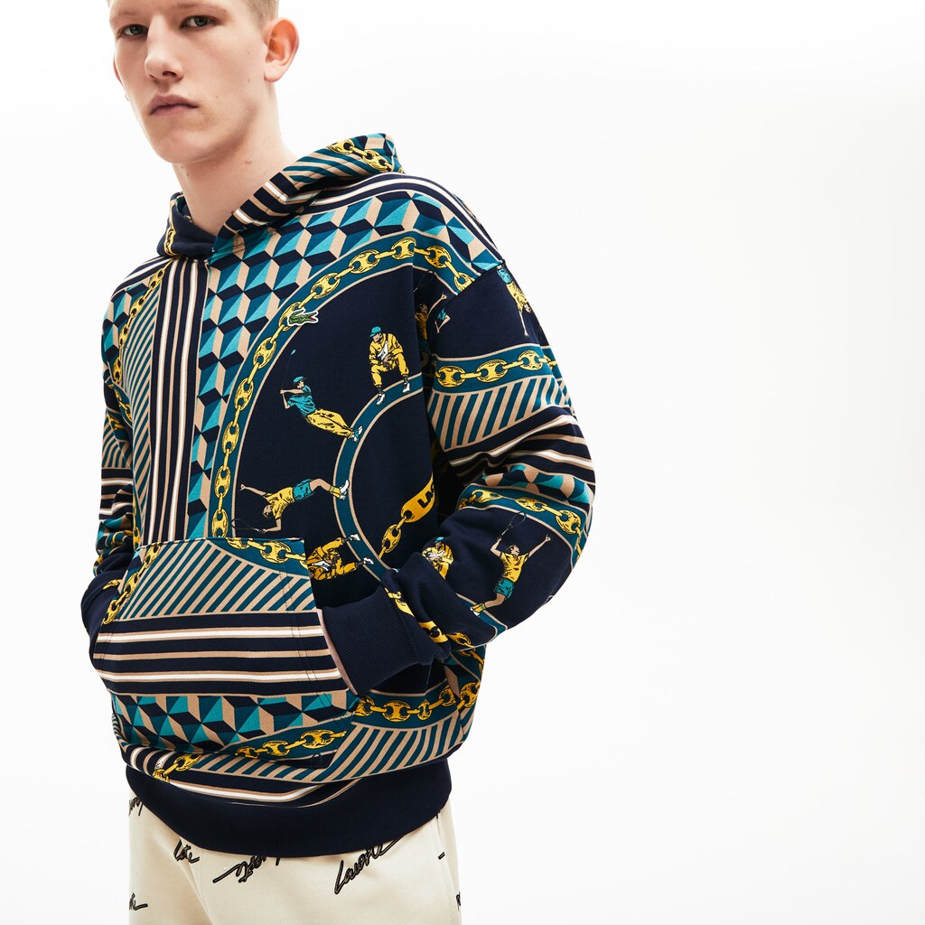 Unisex LIVE Scarf-Print Hooded Sweatshirt / Lacoste