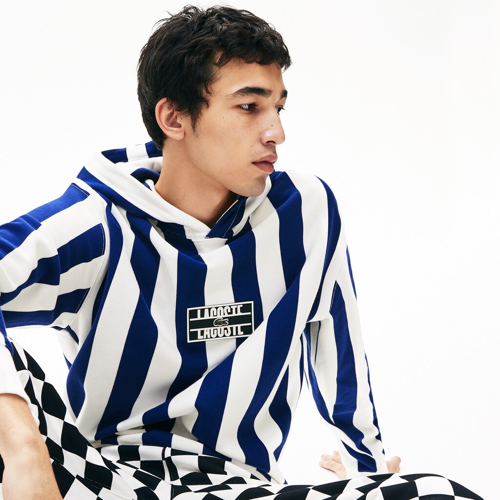 Men's LIVE Striped Fleece Hooded Sweatshirt / Lacoste