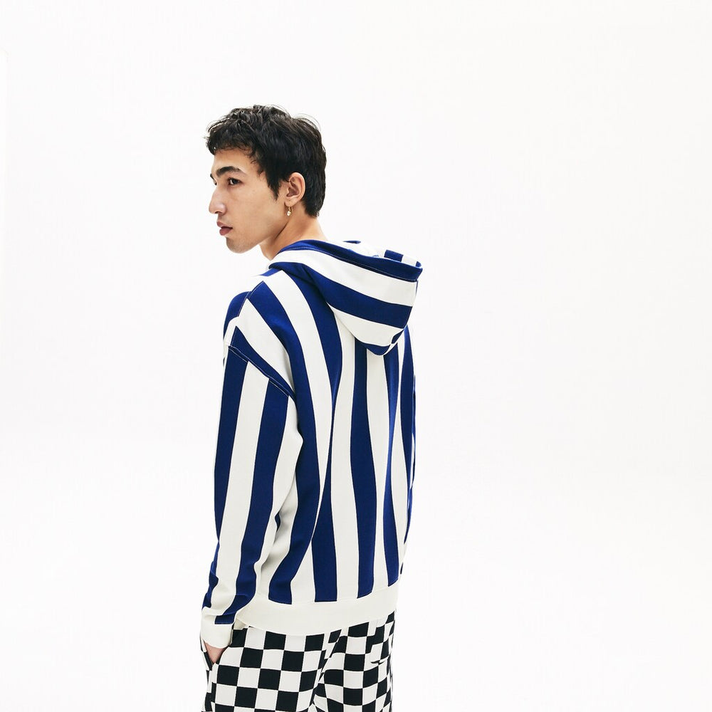 Men's LIVE Striped Fleece Hooded Sweatshirt / Lacoste