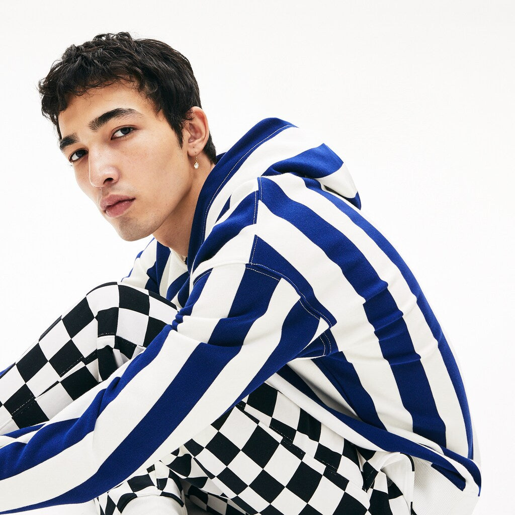 Men's LIVE Striped Fleece Hooded Sweatshirt / Lacoste