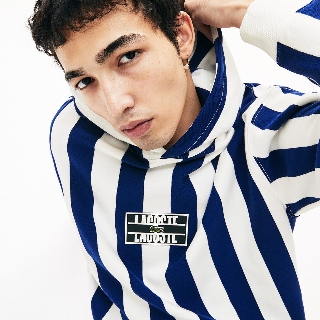 Men's LIVE Striped Fleece Hooded Sweatshirt / Lacoste