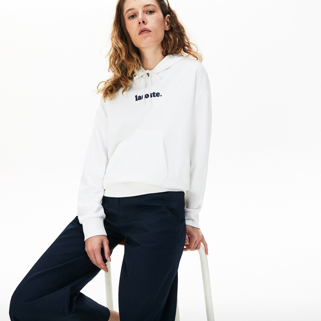 Women's Signature Wide Hooded Fleece Sweatshirt / Lacoste