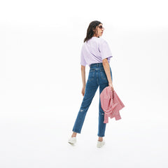 Women's LIVE High-Rise Washed Cotton Jeans / Lacoste