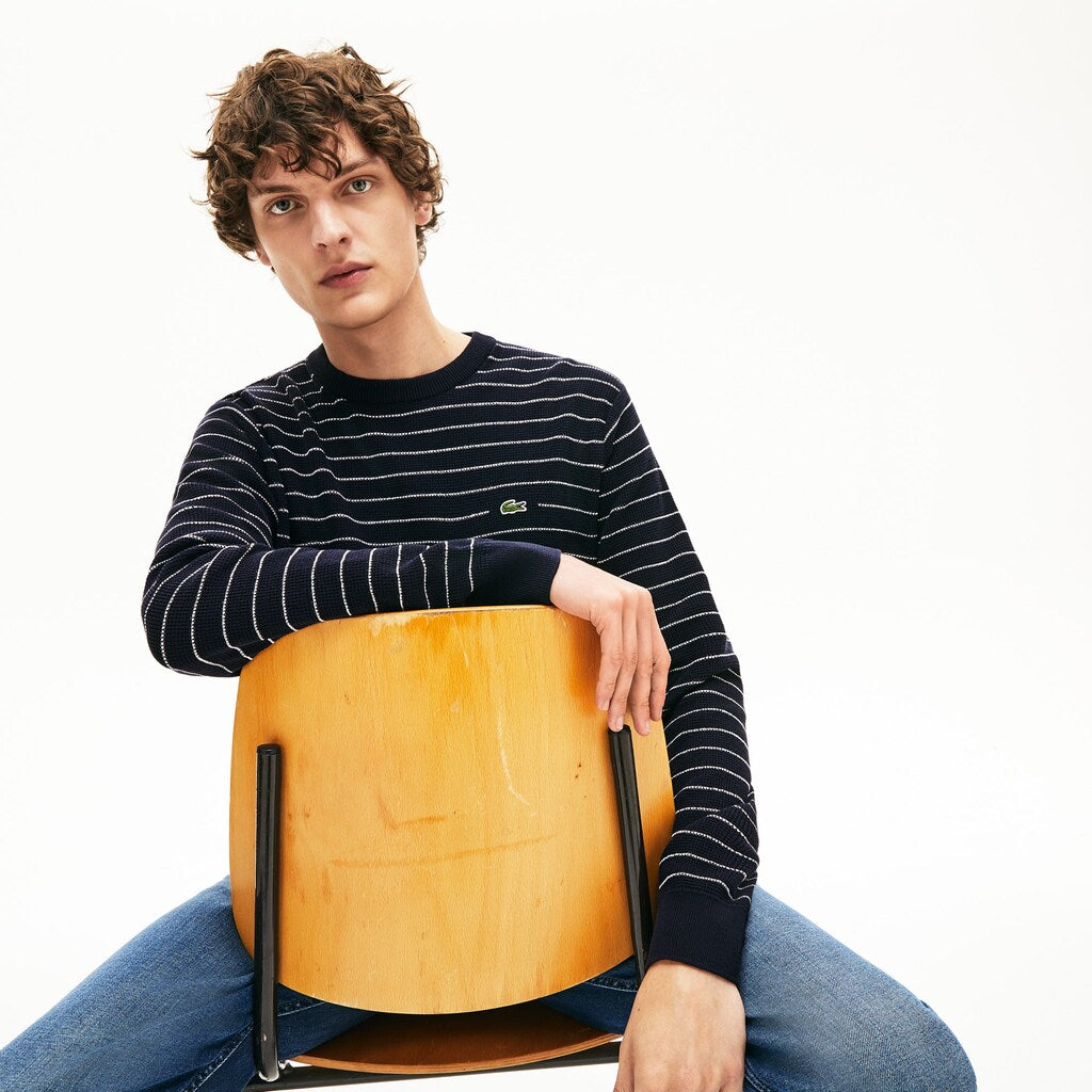Men's Striped Textured Cotton Sweater / Lacoste