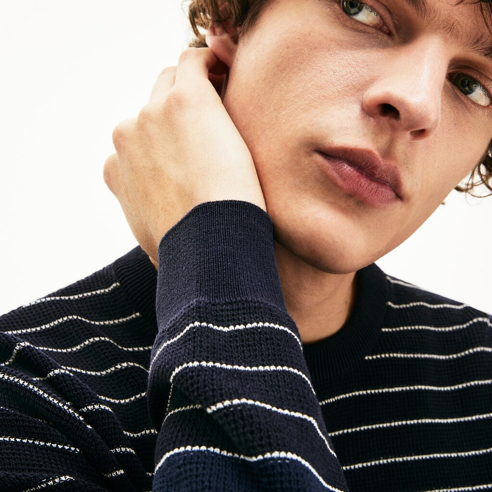 Men's Striped Textured Cotton Sweater / Lacoste
