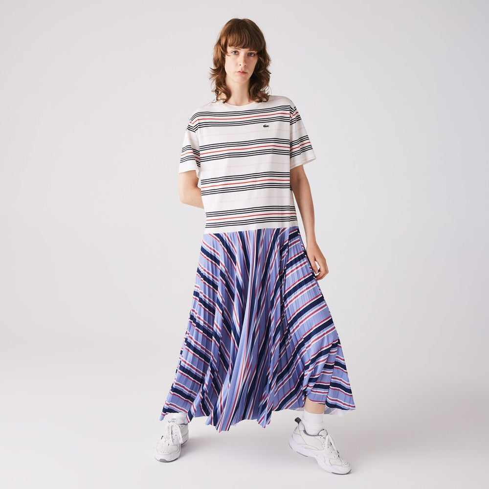 Women's Dissimilar Striped Pleated Jersey T-shirt Dress / Lacoste