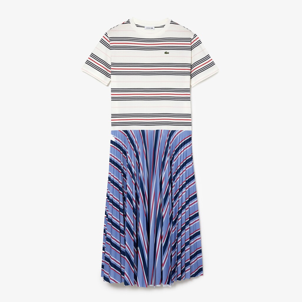 Women's Dissimilar Striped Pleated Jersey T-shirt Dress / Lacoste