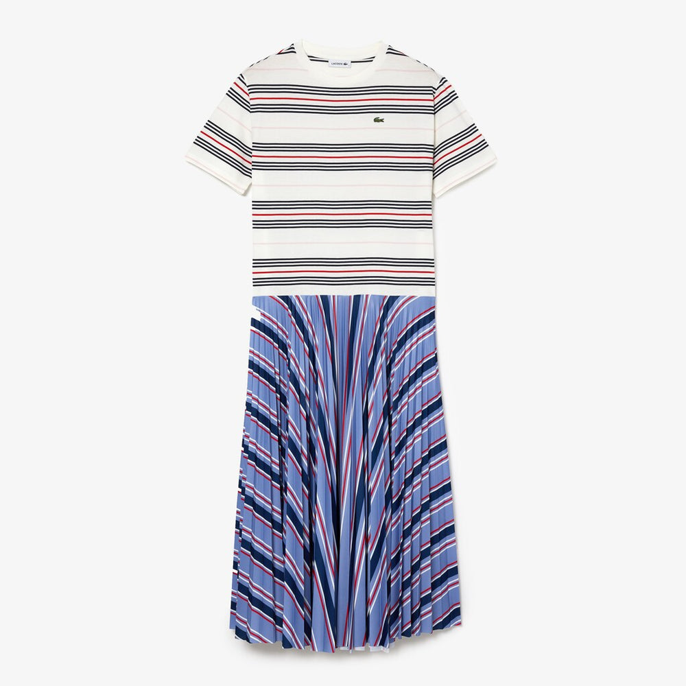 Women's Dissimilar Striped Pleated Jersey T-shirt Dress / Lacoste
