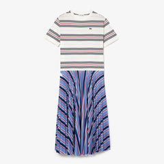 Women's Dissimilar Striped Pleated Jersey T-shirt Dress / Lacoste