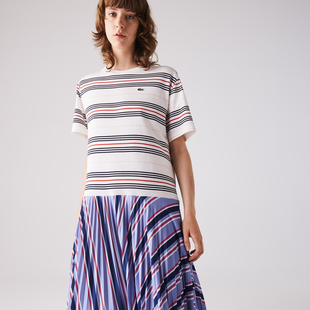 Women's Dissimilar Striped Pleated Jersey T-shirt Dress / Lacoste