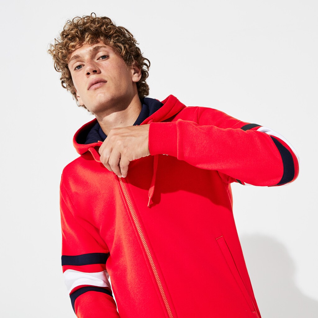 Men's SPORT Striped-Sleeve Hooded Zip Sweatshirt / Lacoste