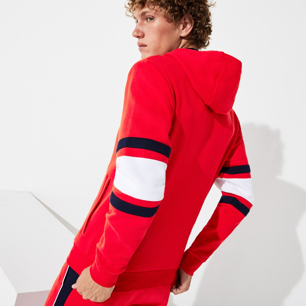 Men's SPORT Striped-Sleeve Hooded Zip Sweatshirt / Lacoste
