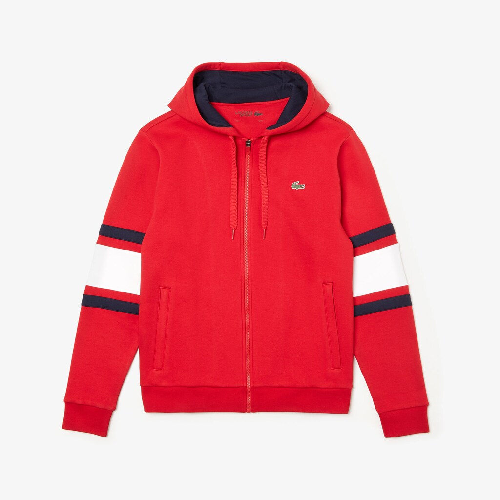 Men's SPORT Striped-Sleeve Hooded Zip Sweatshirt / Lacoste