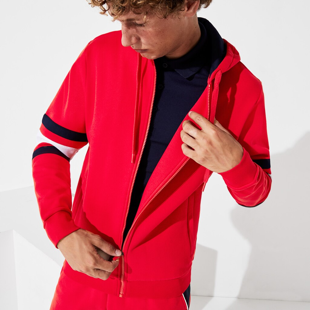 Men's SPORT Striped-Sleeve Hooded Zip Sweatshirt / Lacoste