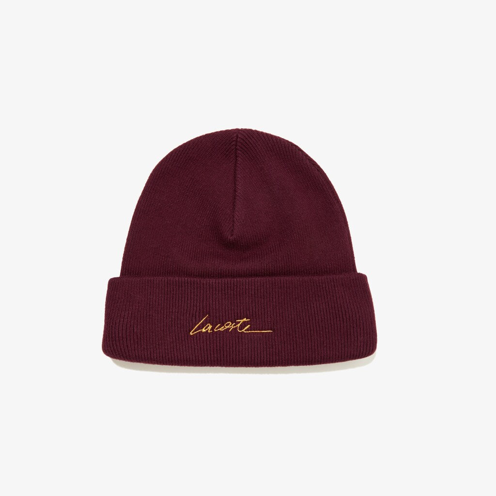 Unisex LIVE Signature Embroidered Cashmere-Blend Beanie / Lacoste
