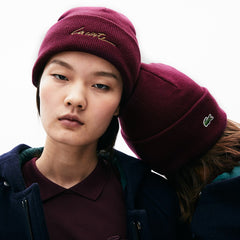 Unisex LIVE Signature Embroidered Cashmere-Blend Beanie / Lacoste
