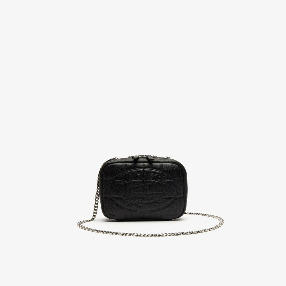 Women's Croco Crew Quilted Leather Zippered Shoulder Bag / Lacoste