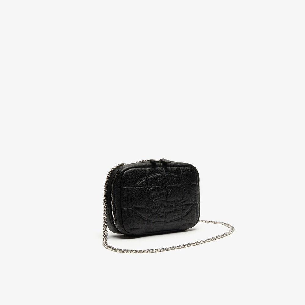 Women's Croco Crew Quilted Leather Zippered Shoulder Bag / Lacoste