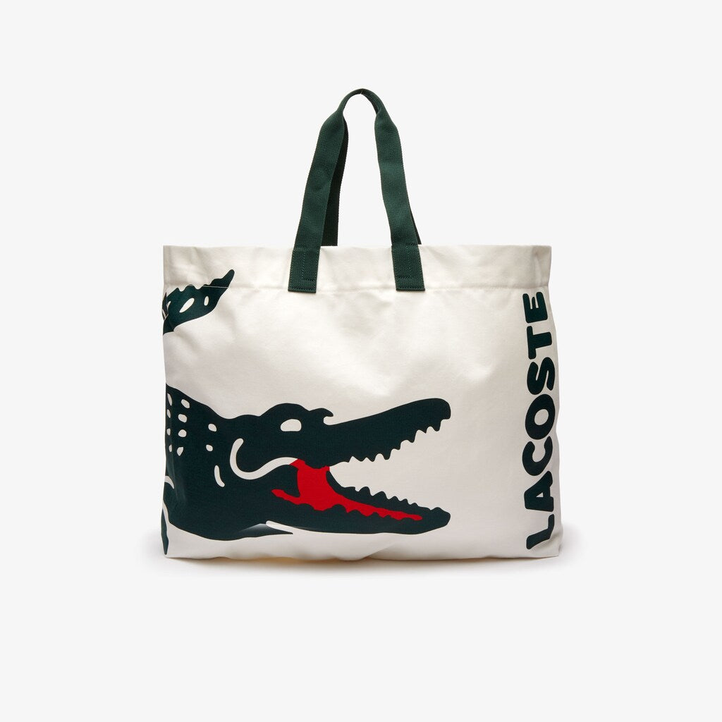 Women's Oversized Crocodile Print Cotton Large Tote / Lacoste