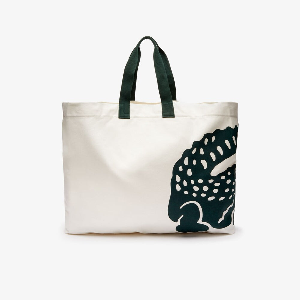 Women's Oversized Crocodile Print Cotton Large Tote / Lacoste