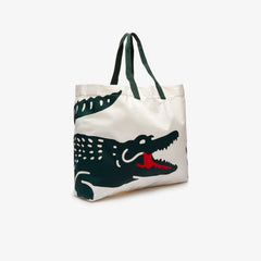 Women's Oversized Crocodile Print Cotton Large Tote / Lacoste