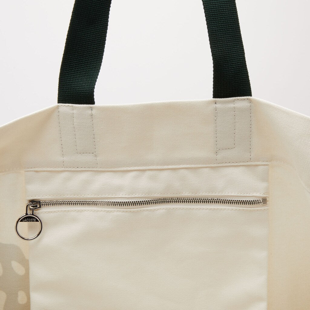 Women's Oversized Crocodile Print Cotton Large Tote / Lacoste