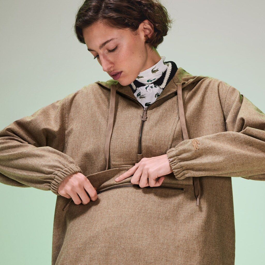 Unisex Fashion Show Hooded Solid Virgin Wool Jacket / Lacoste