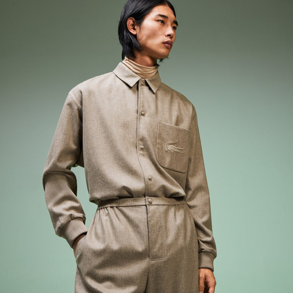 Men's Fashion Show Solid Wool Shirt with Chest Pocket / Lacoste