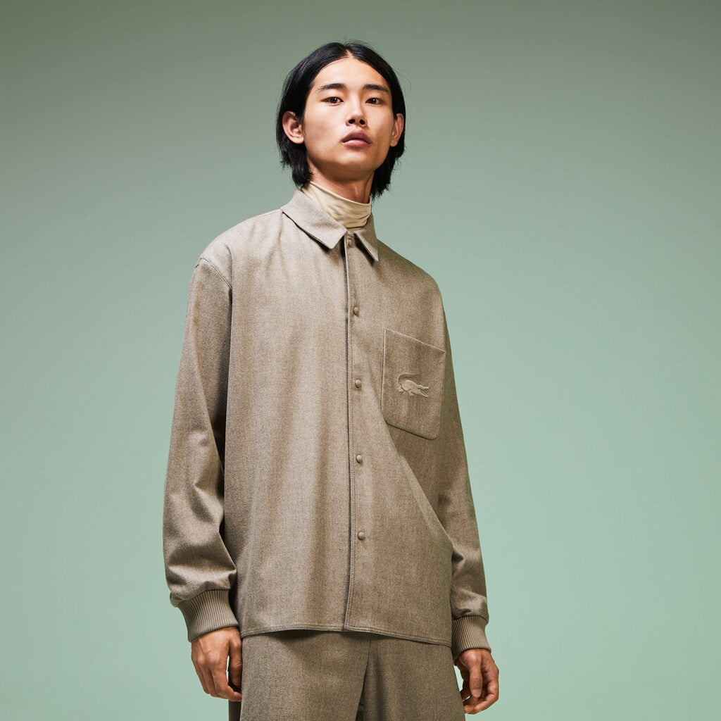 Men's Fashion Show Solid Wool Shirt with Chest Pocket / Lacoste