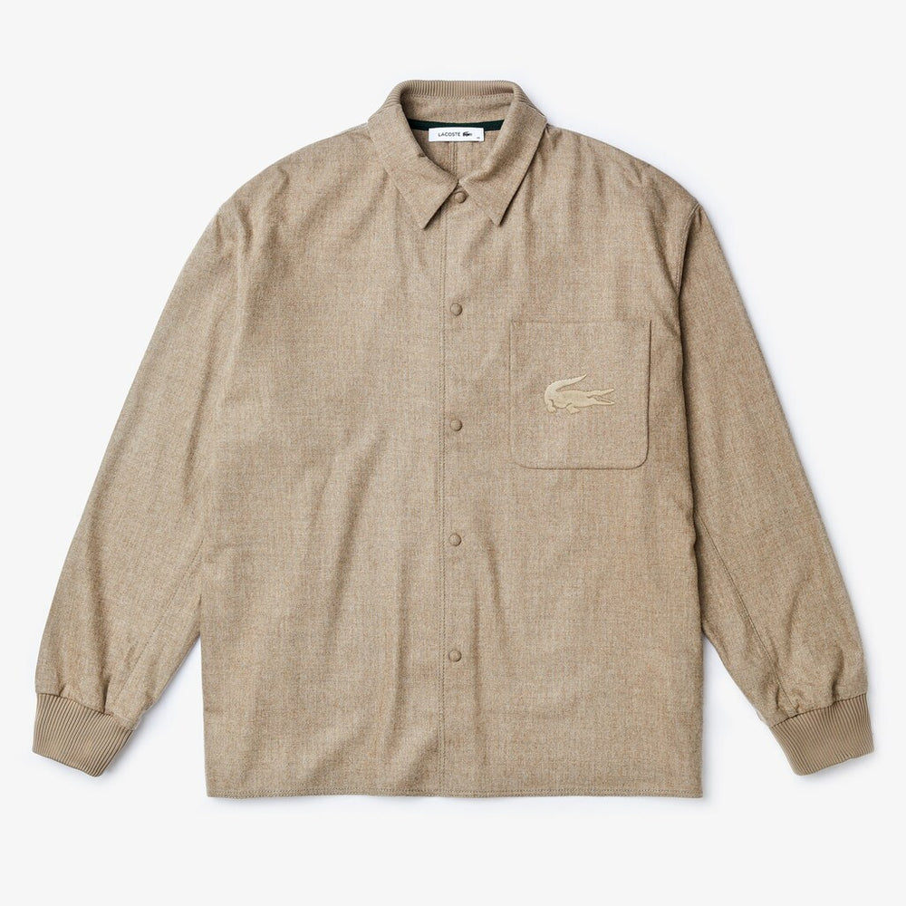 Men's Fashion Show Solid Wool Shirt with Chest Pocket / Lacoste