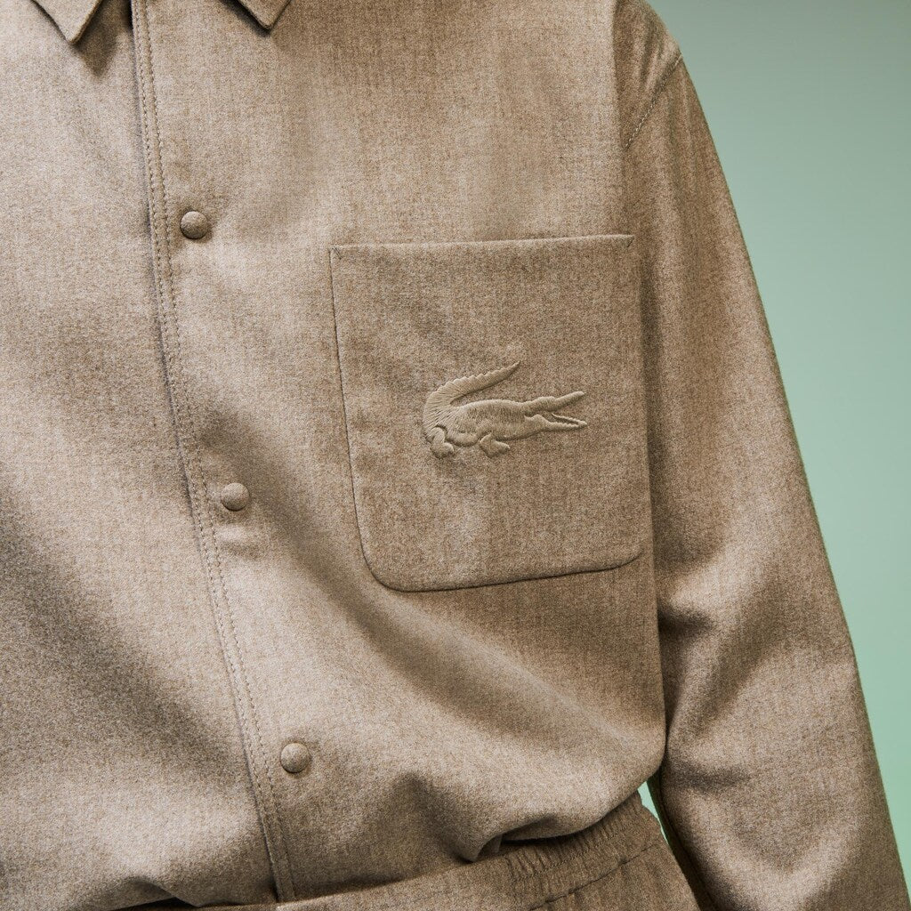 Men's Fashion Show Solid Wool Shirt with Chest Pocket / Lacoste