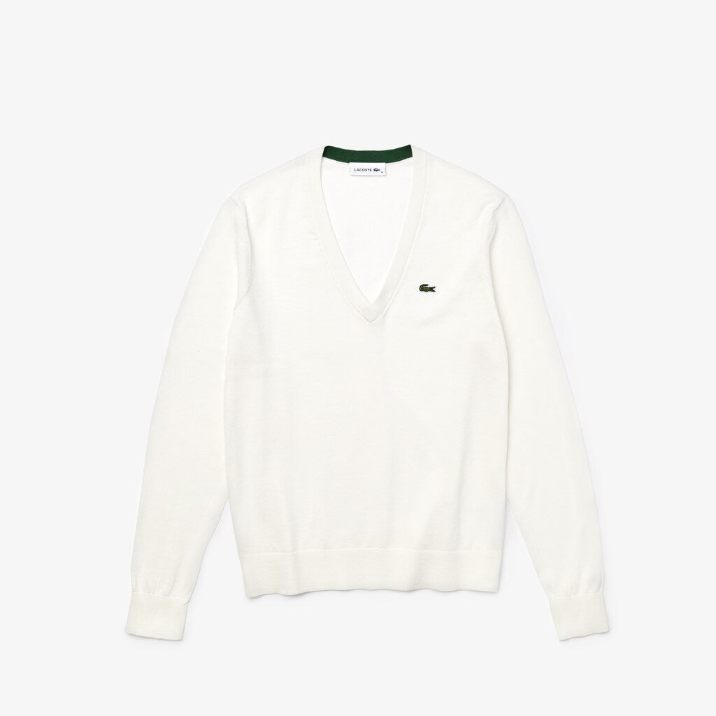 Women's Solid Cotton V-Neck Sweater / Lacoste