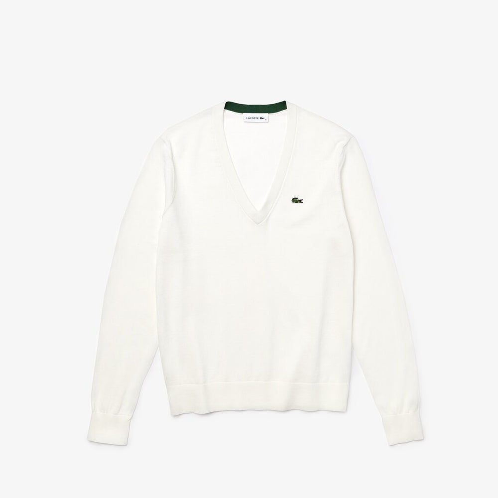 Women's Solid Cotton V-Neck Sweater / Lacoste
