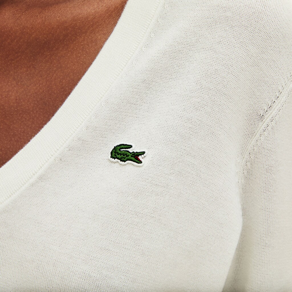Women's Solid Cotton V-Neck Sweater / Lacoste