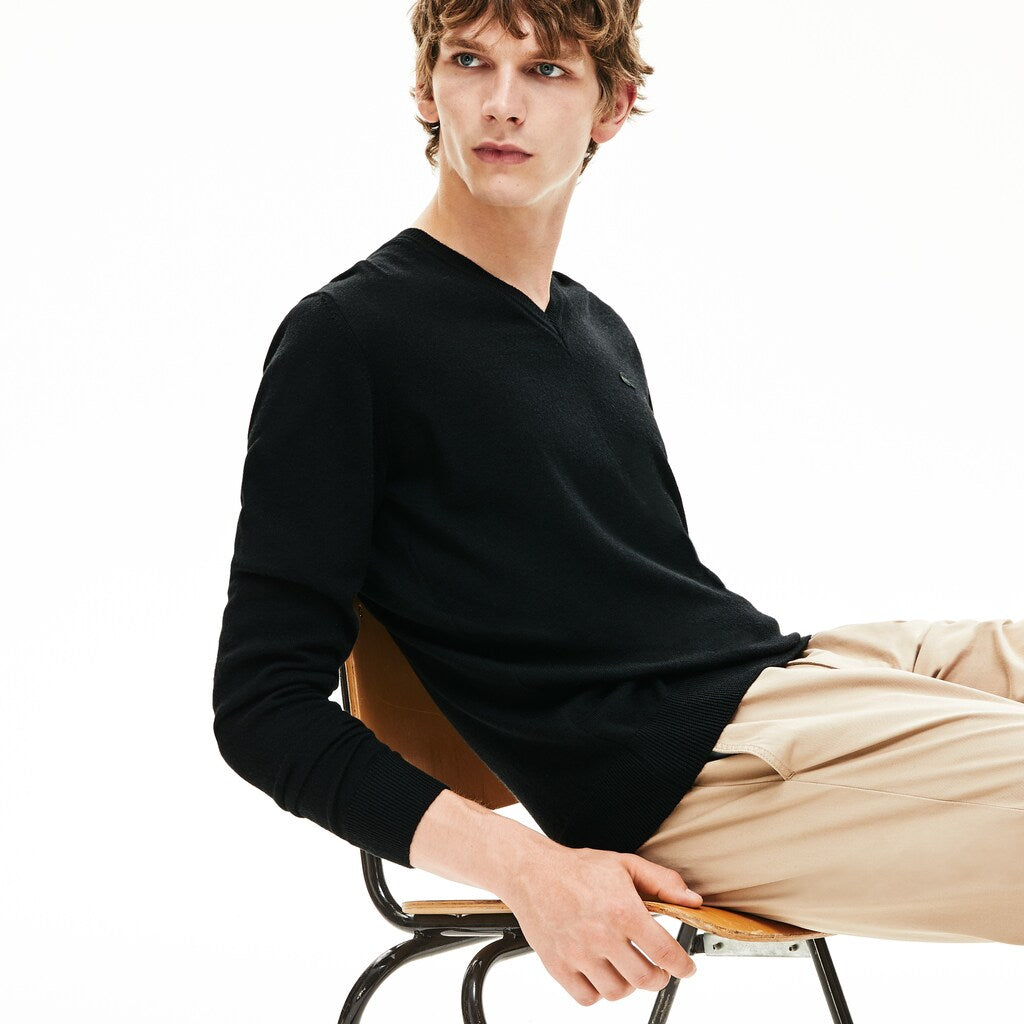 Men's V-neck Wool Jersey Sweater / Lacoste