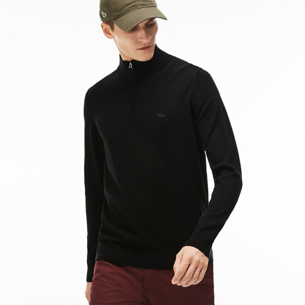 Men's Zippered Stand-Up Collar Wool Jersey Sweater / Lacoste
